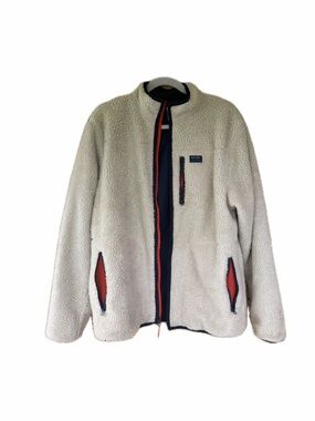 Old Navy Men's Retro Sherpa Fleece Pile Jacket Cream/Navy Blue Trim Size Large